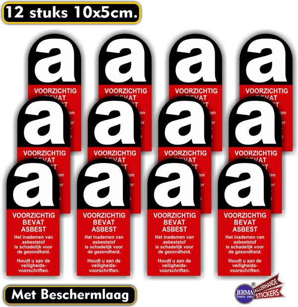 Asbest sticker set 12 stuks  (957.46)