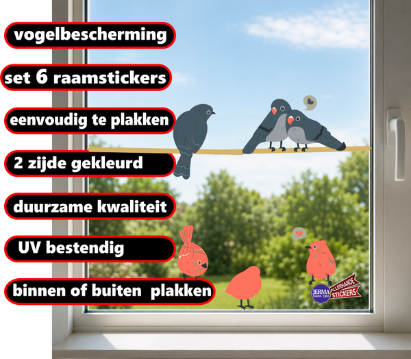 Vogels zittend op draad sticker set - pastel raamstickers (961.15)
