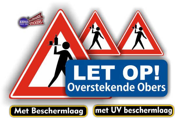 Overstekende obers verkeersbord stickerset. (975.37)