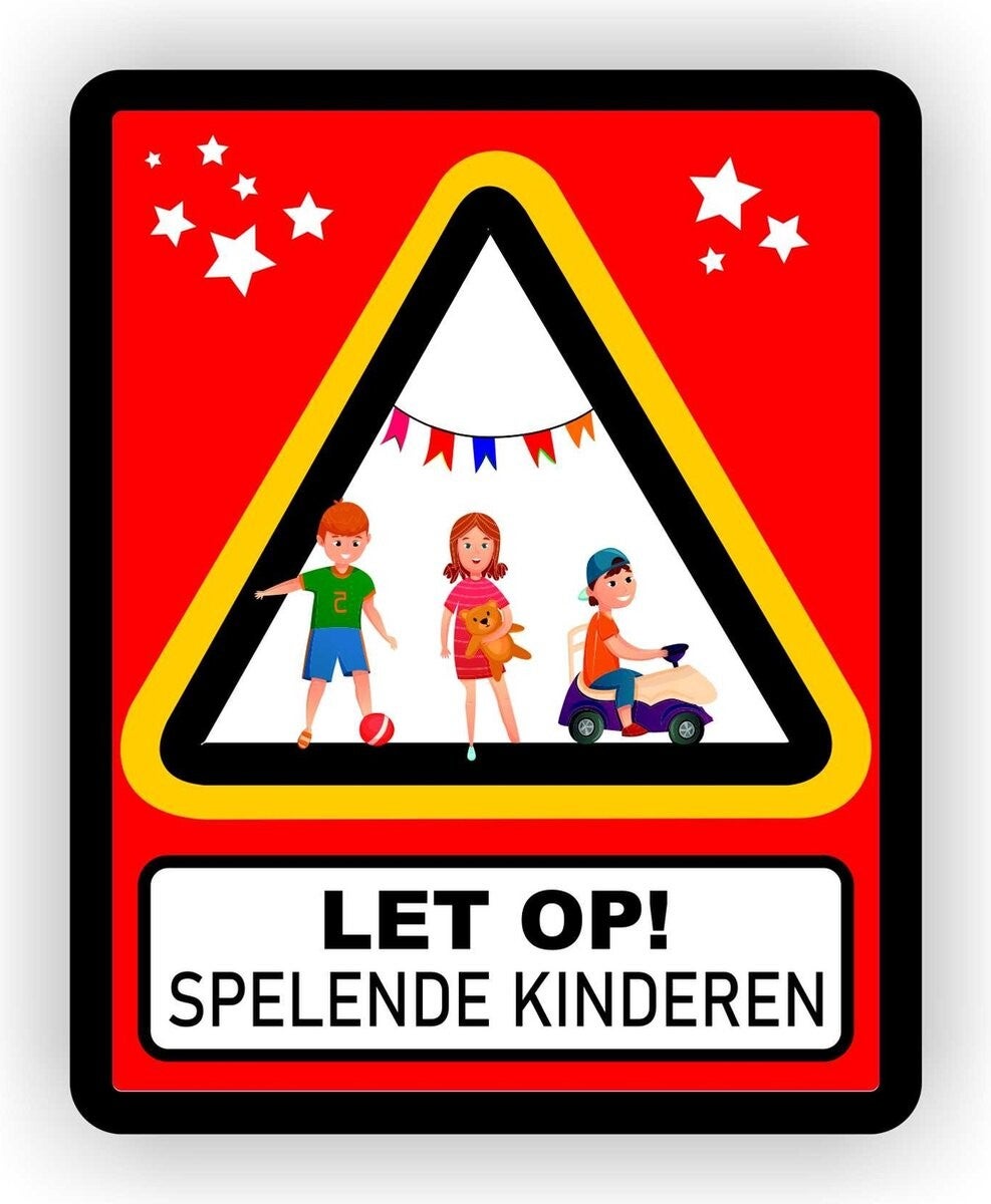 Spelende kinderen waarschuwing sticker groot (733.30)