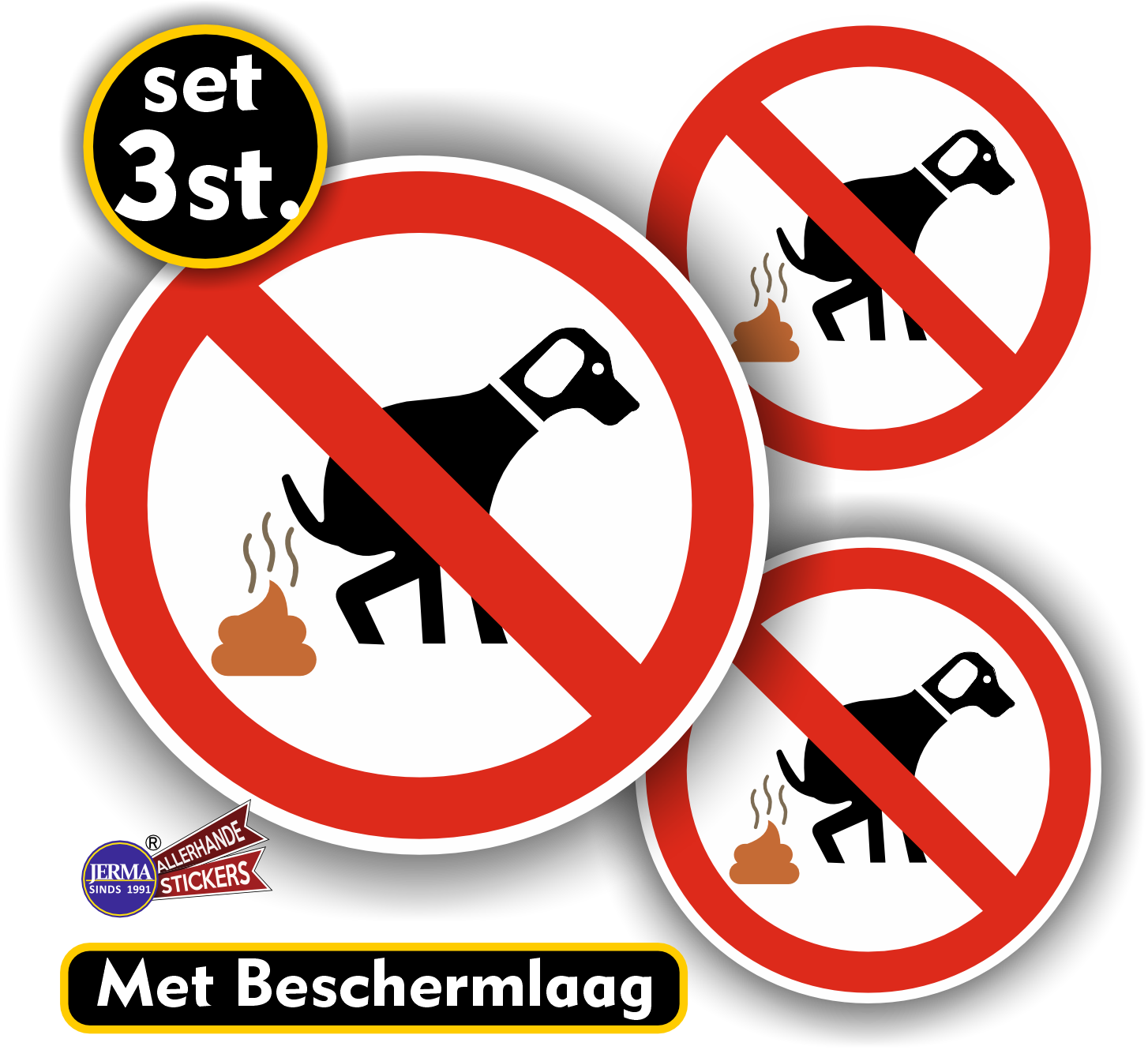 Honden verboden te poepen stickers 3 st. (990.la36)