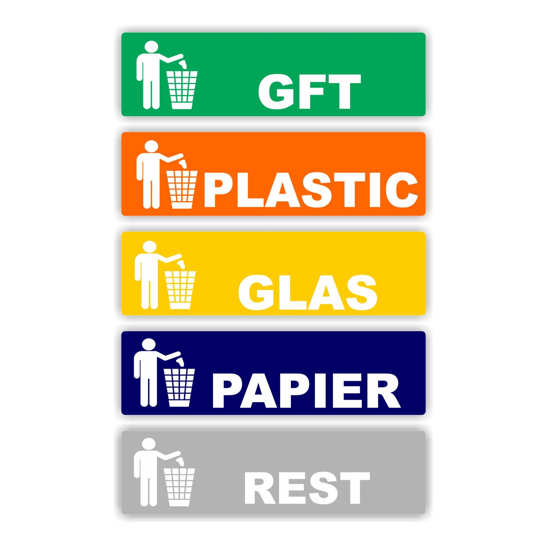 Afvalbak recycling stickers set 5st.  (165.la6)