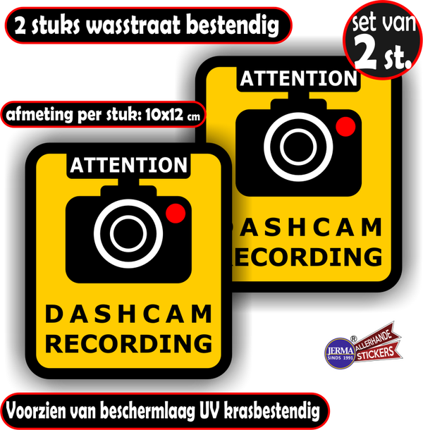 Dashcam On Board Recording Sticker – Set van 2 – Dashcam Aanwezig – Auto, Camper en Motor(1487.48)