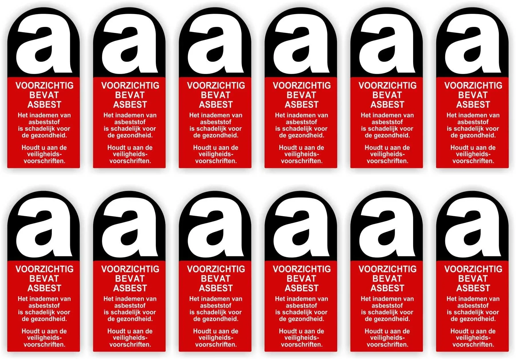 Asbest sticker set 12 stuks  (957.la46)