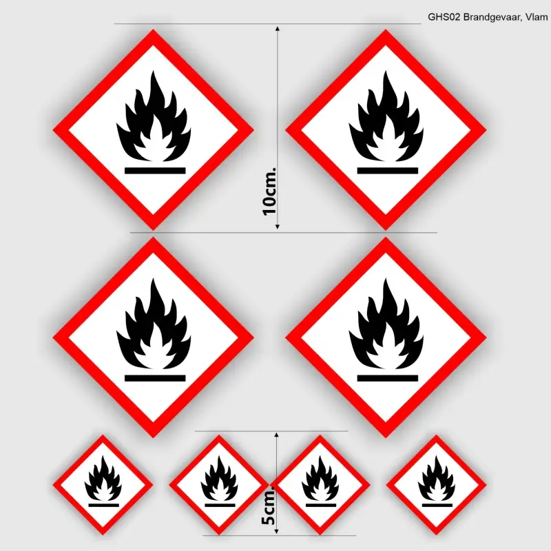 Brandbaar, vlam over cirkel sticker set GHS03 (1310.la67)