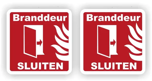 Branddeur sluiten sticker set van 2 stuks. (389.la19)