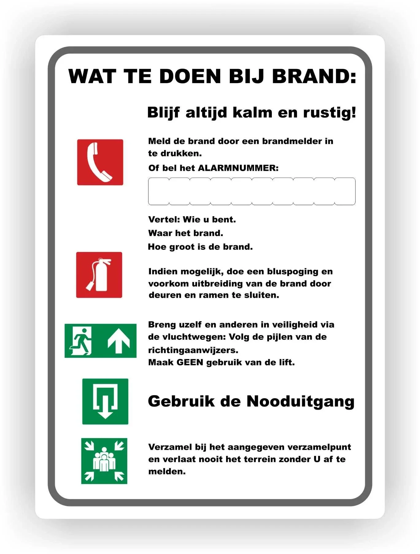 Wat te doen bij brand. Calamiteiten sticker. (276.la11)