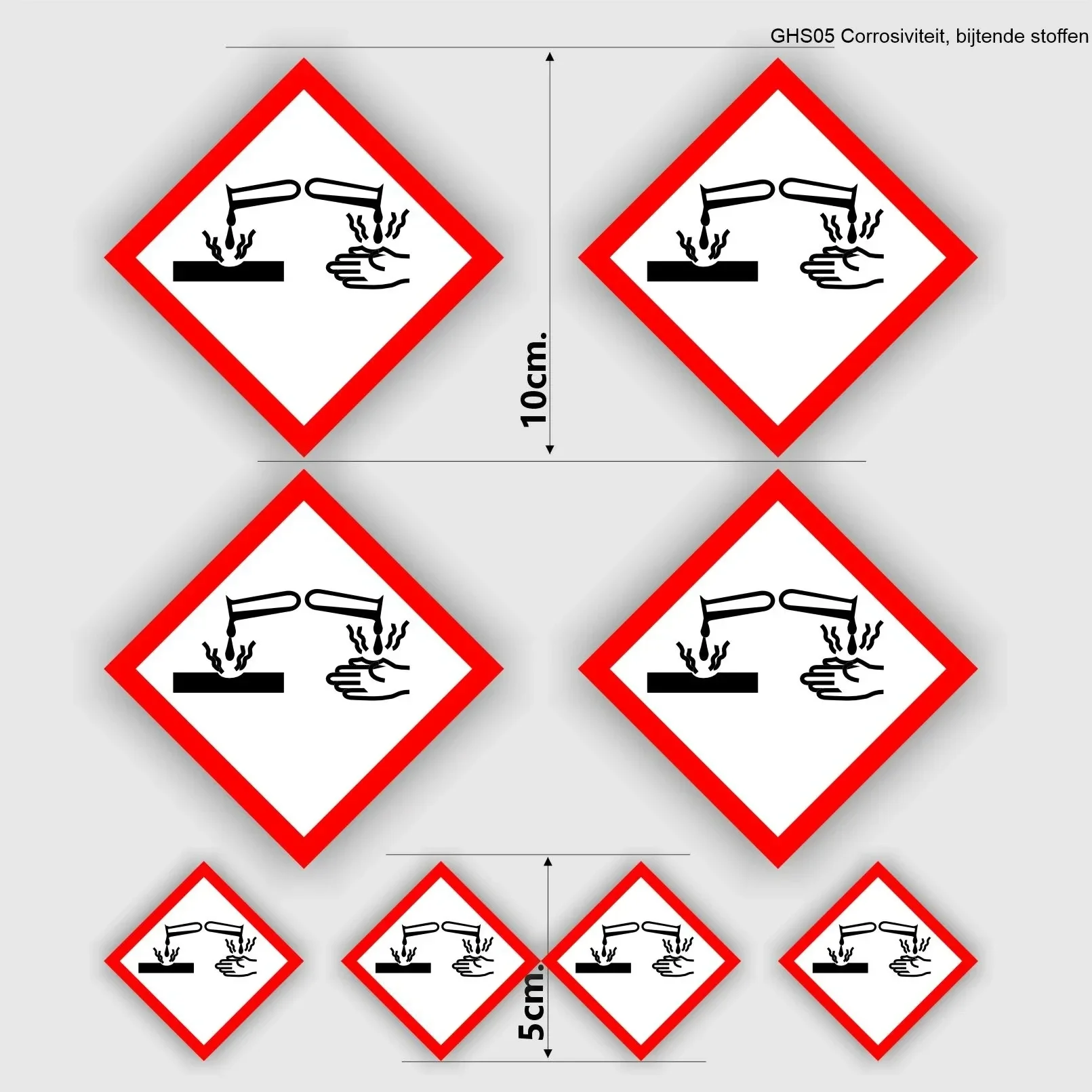 Corrosiviteit bijtende stof sticker set GHS05 (1312.la67)
