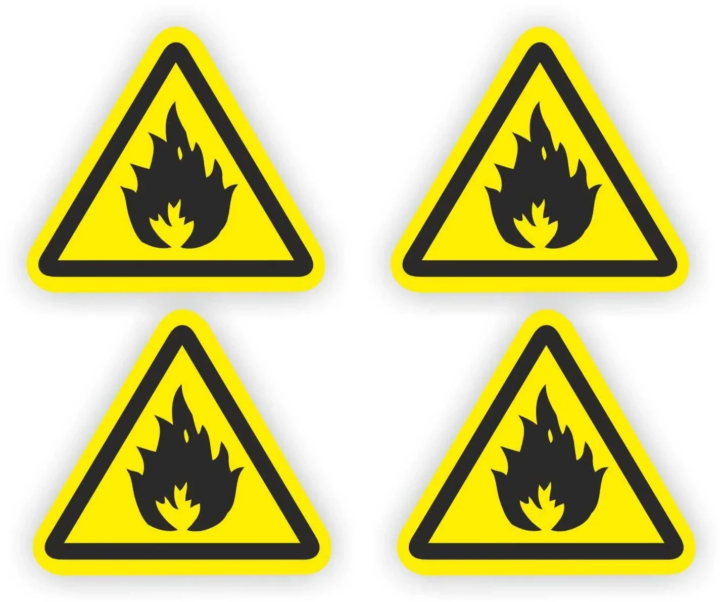 Geel, zwart driehoek stickers: Brandgevaar 10cm (213.la12)