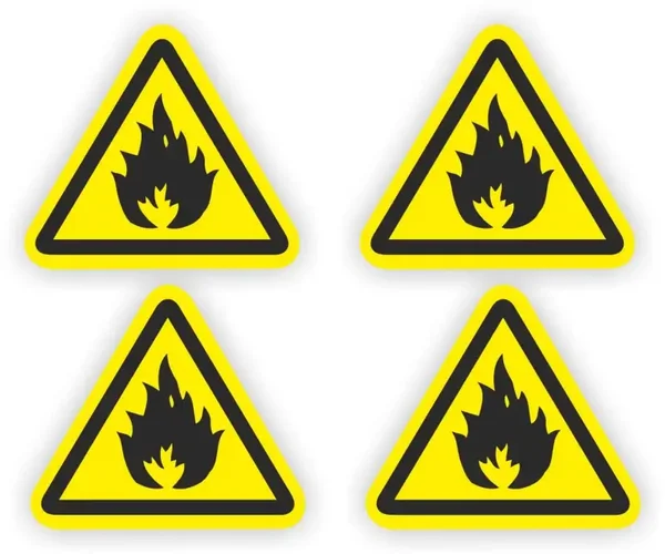 Geel, zwart driehoek stickers: Brandgevaar 10cm (213.la12)