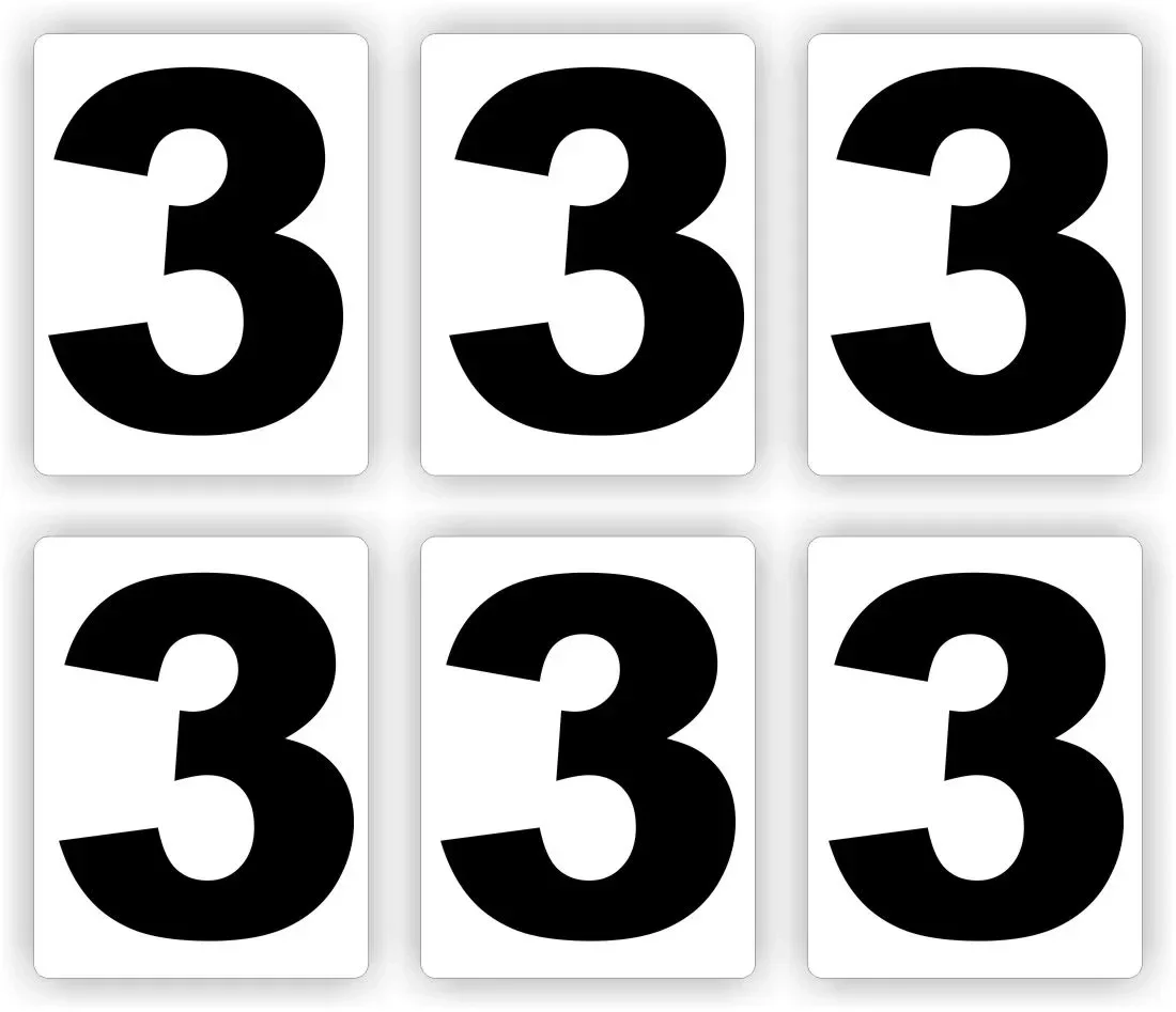Plakcijfer set van 6 stuks nummer:  3     (1127.la55)