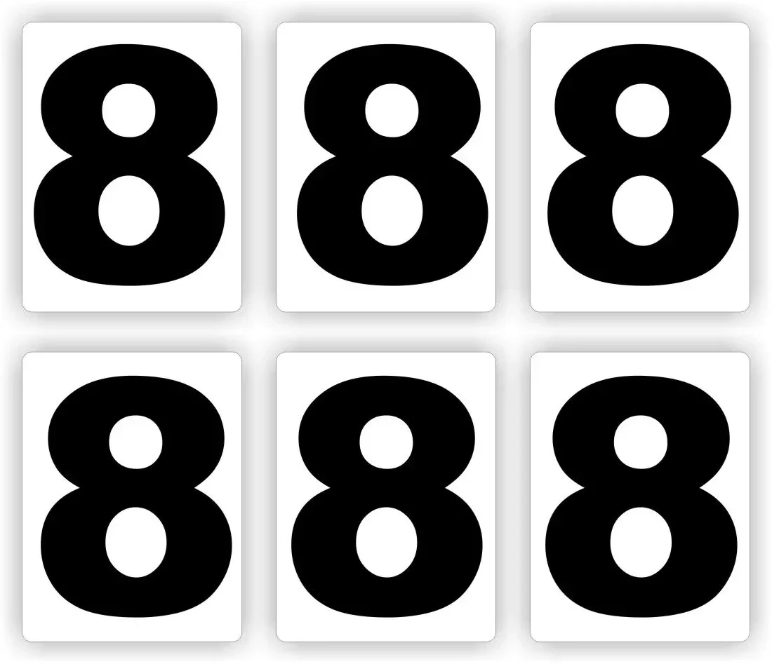 Plakcijfer set van 6 stuks nummer:  8     (1132.la55)
