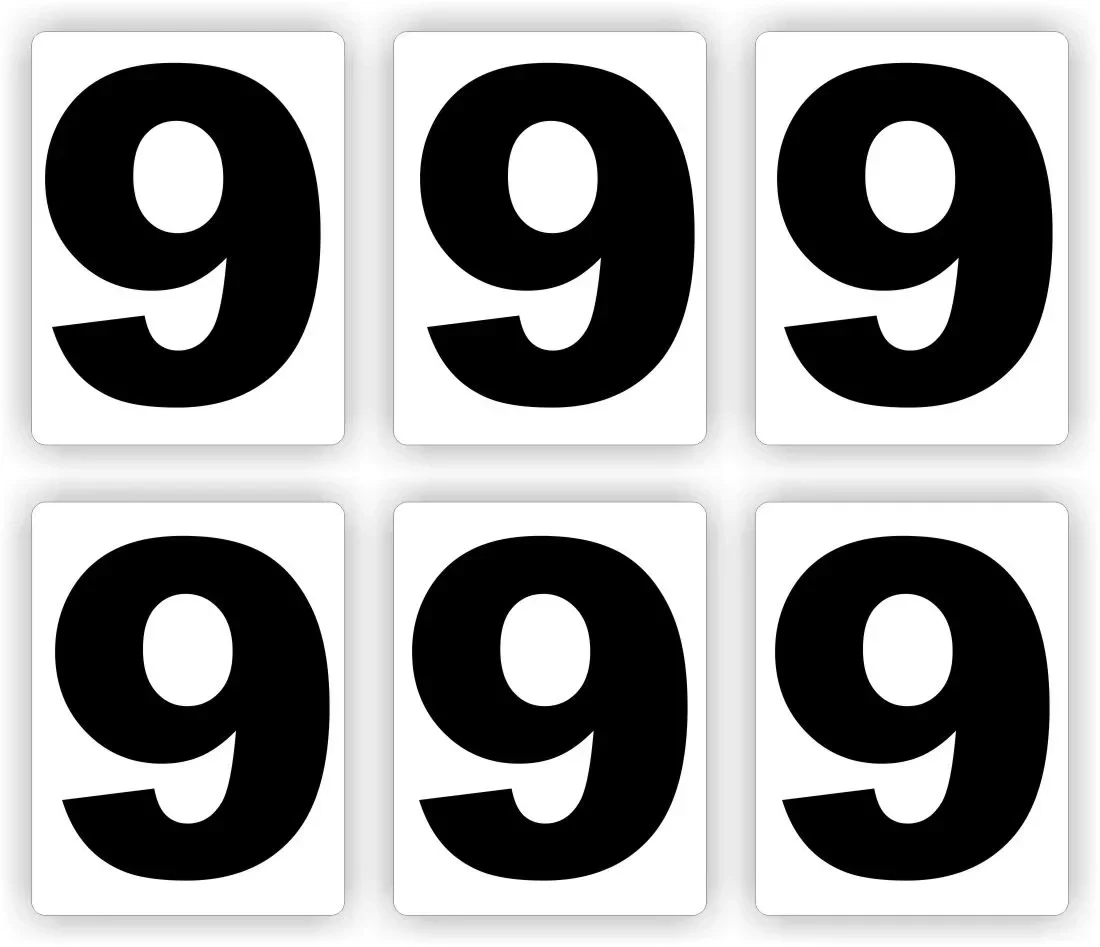 Plakcijfer set van 6 stuks nummer:  9     (1133.la55)
