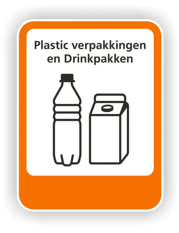 Plastic fles en drinkpak recycling sticker (308.la16)