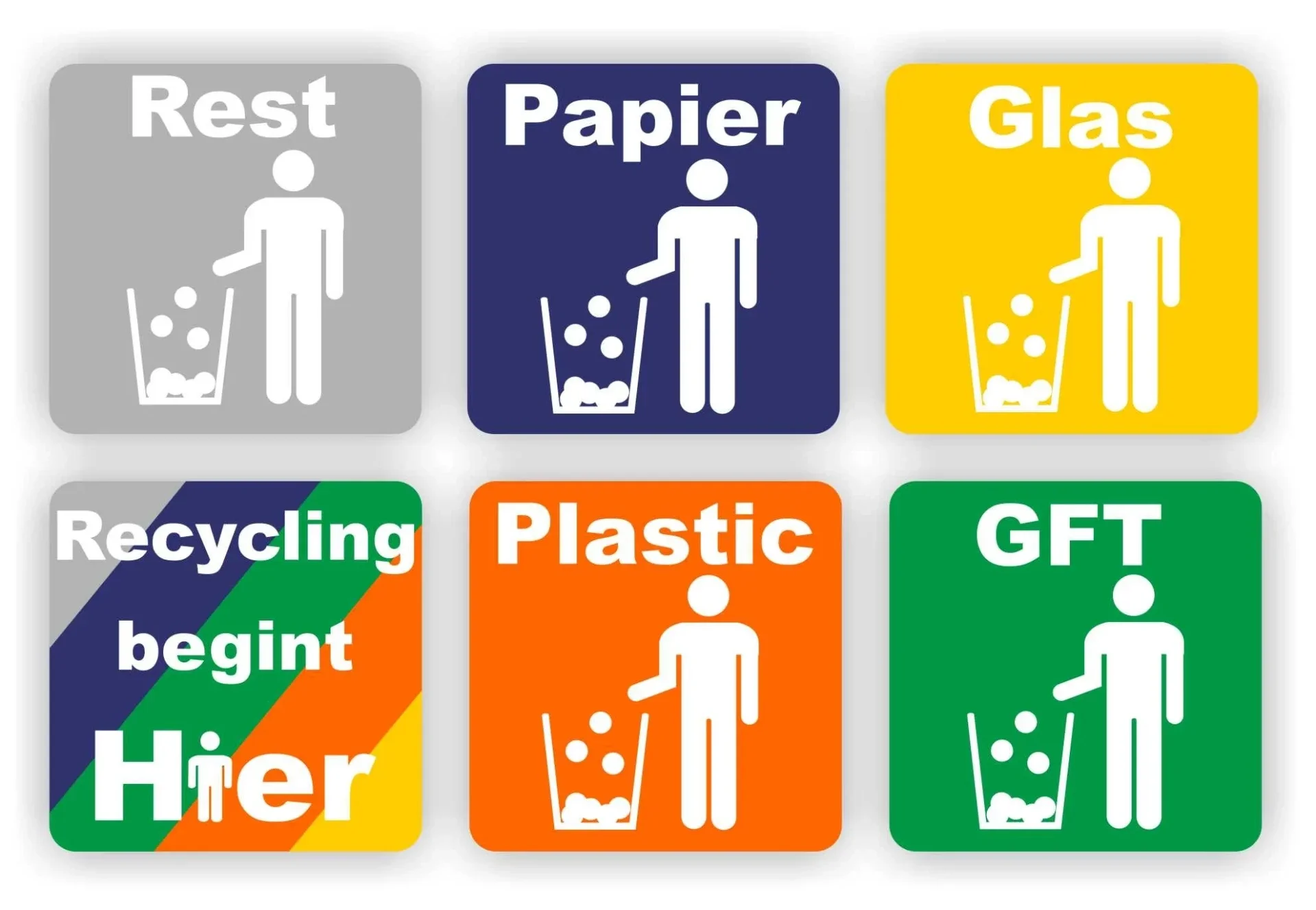 Afval recycling begint hier set 6 stickers (183.la11)