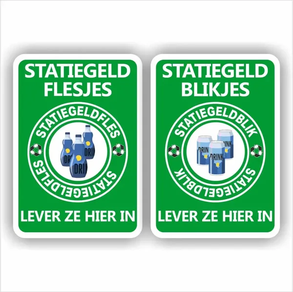 Statiegeld fles en blik inleveren set van 2 stickers (1208.la63)
