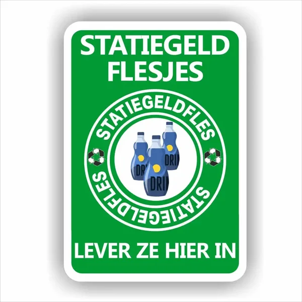 Statiegeld flesje inleveren sticker groot. (1211.la63)