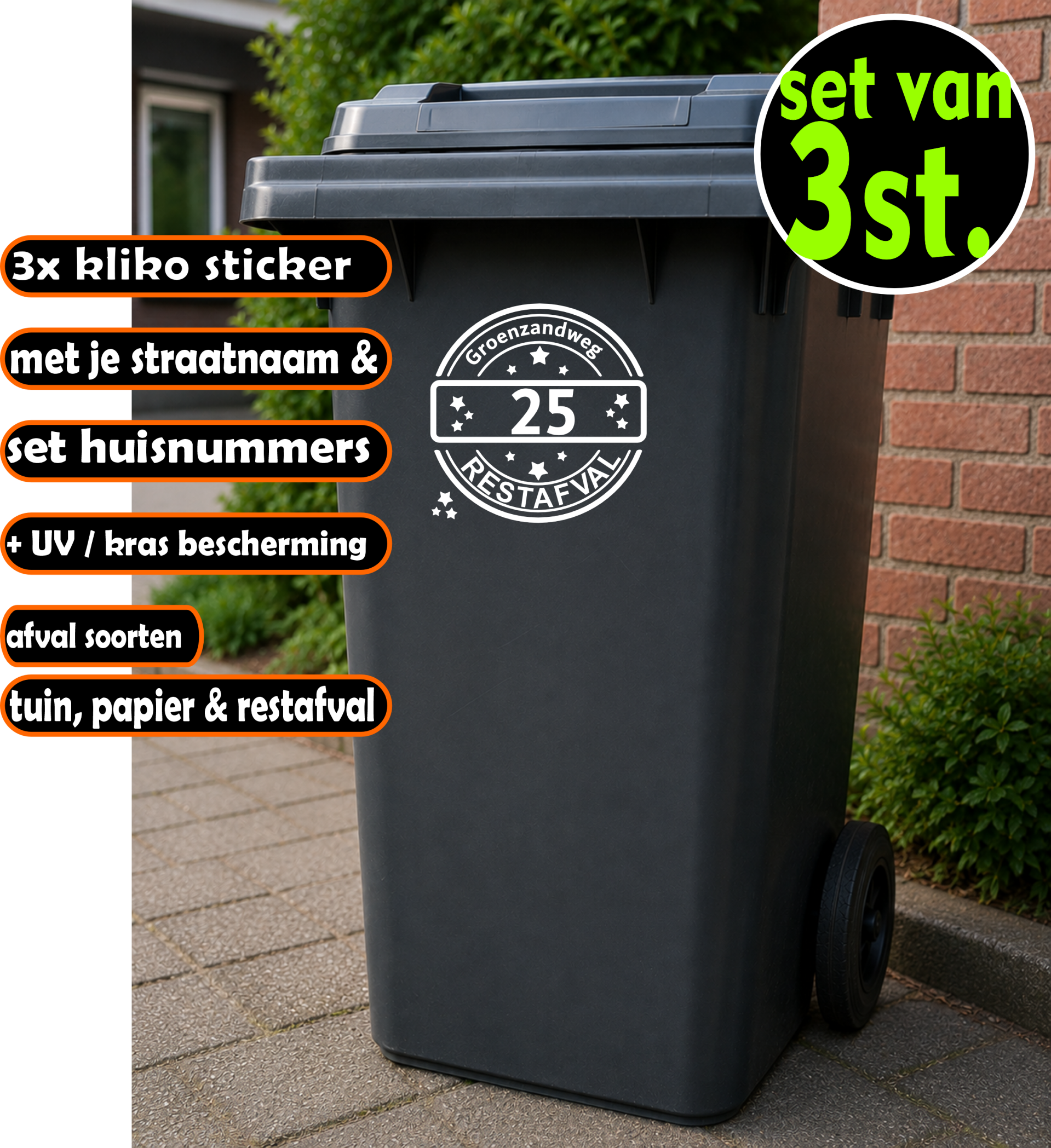 Kliko stickers set van 3 stuks (Papier-, Rest-, Tuinafval) (045.3stuks)