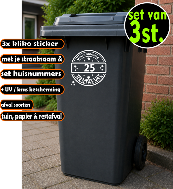 Kliko stickers set van 3 stuks (Papier-, Rest-, Tuinafval) (045.3stuks)