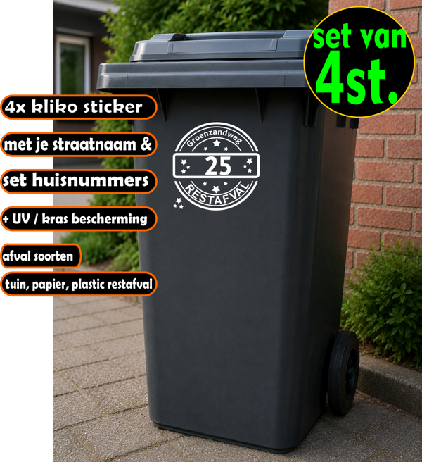 Kliko stickers set van 4 stuks (Papier-, Rest-, Plastic-, Tuin afval) (045.4stuks)