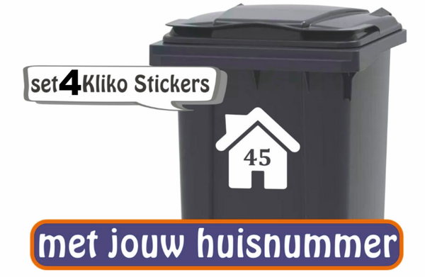8 Kliko - Stickers – 4x Huisje met huisnr - 4 afvalsoorten stickers  (957.4st)