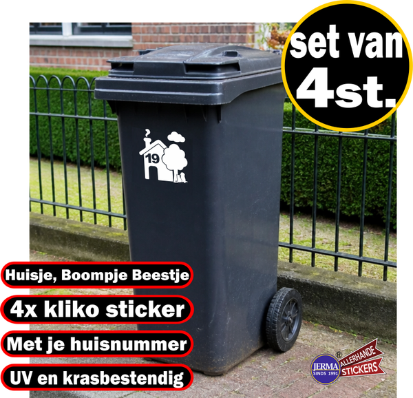 Huisje, Boompje, Beestje – 4 Kliko-stickers met huisnummer (4xHBB)