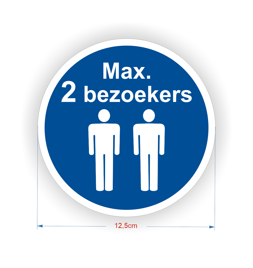 Max. 2 bezoekers sticker set 25 stuks 12,5cm groot