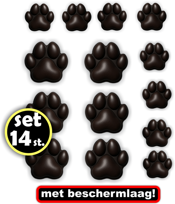 Hondenpootjes sticker set 14 stuks Zwart of Wt (1386.45 zwart 1387 wit)