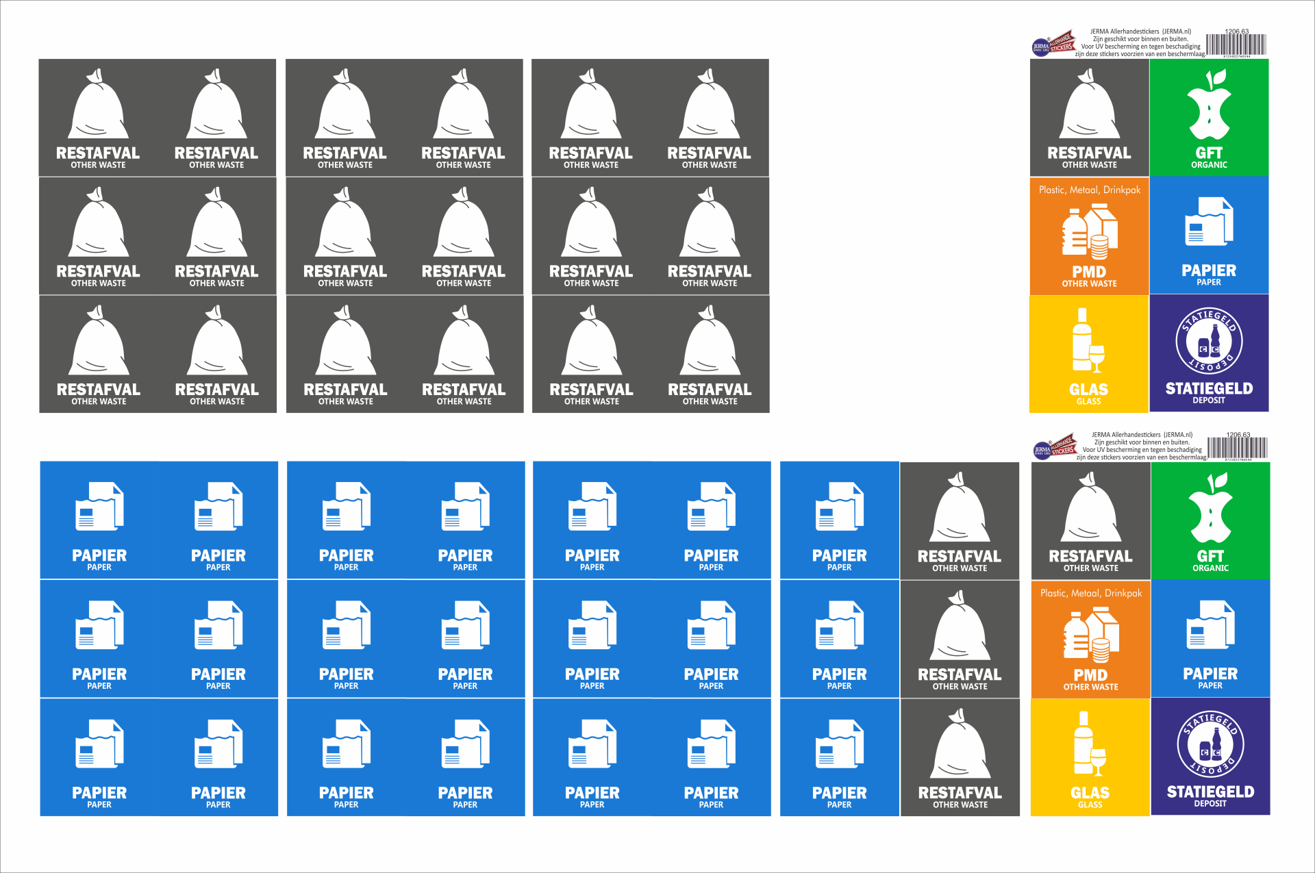 Recycling sticker set volgens opgave