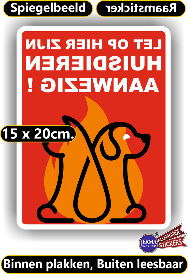 Brandweer Huisdieren aanwezig in Spiegelbeeld Raamsticker (sp 101.75)