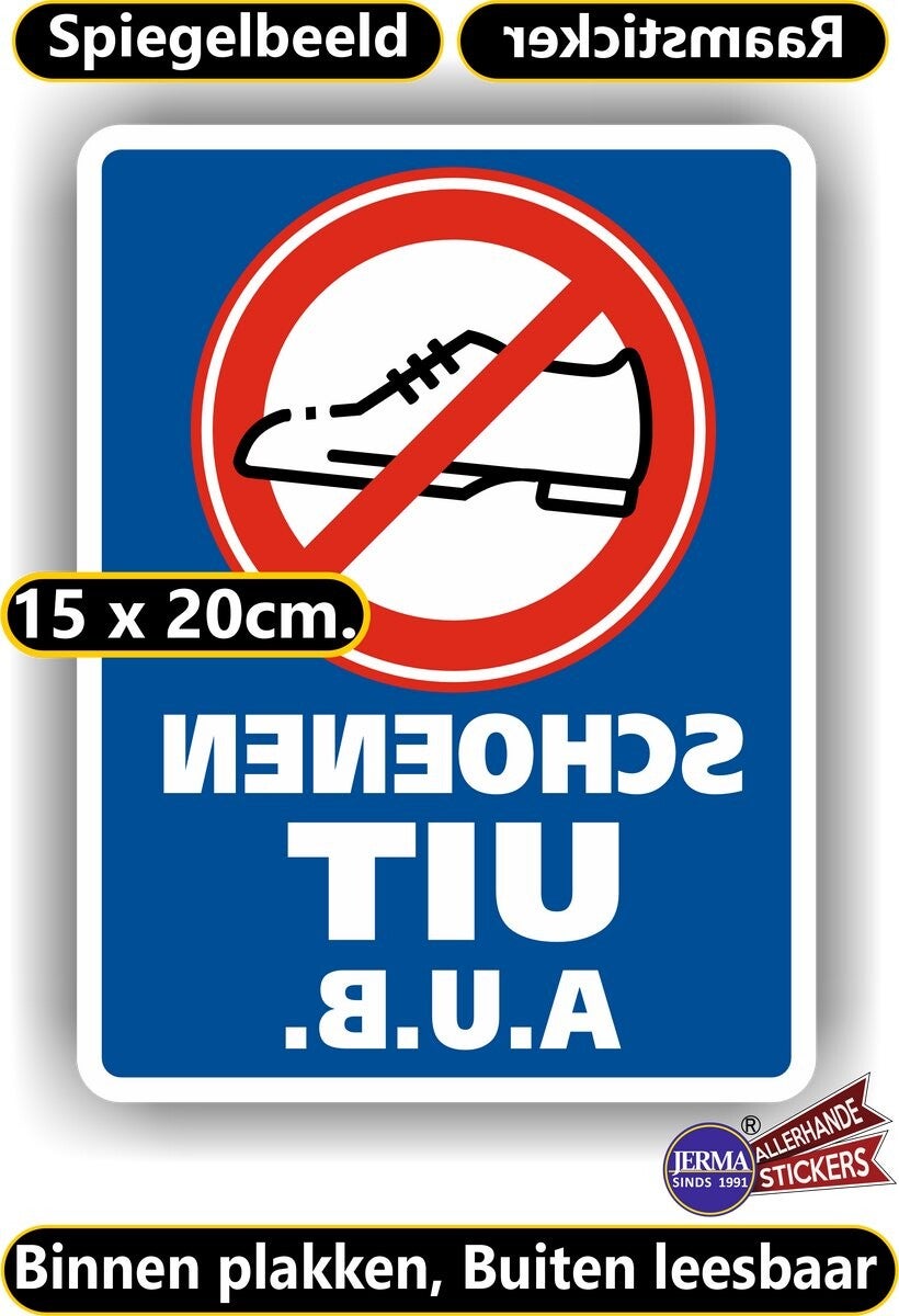 Binnen geen schoenen dragen Spiegelbeeld Raamsticker (sp.102.75)