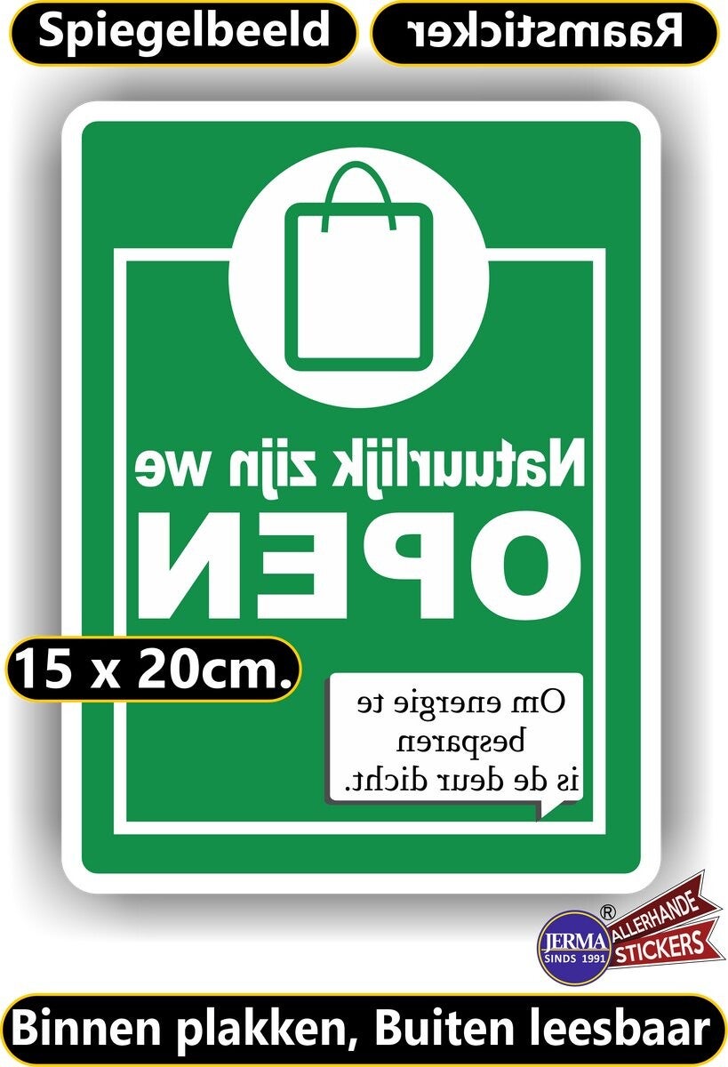 Deur Dicht, Winkel OPEN – Raamsticker - Spiegelbeeld (sp.118.80)