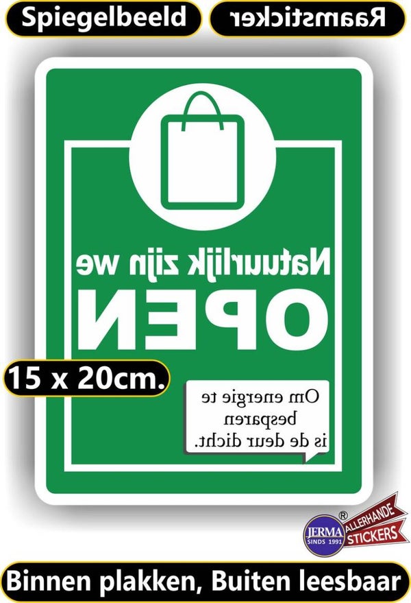 Deur Dicht, Winkel OPEN – Raamsticker - Spiegelbeeld (sp.118.80)