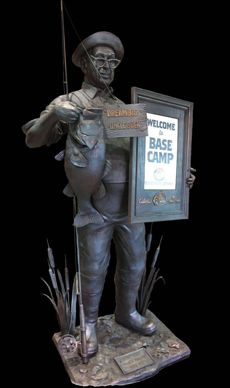 "Uncle Buck", Fiberglass with bronze finish, Client, Brundege Studios/Bass Pro Shops, Multiple Locations