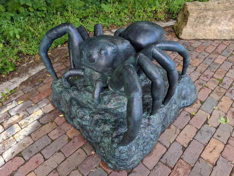 Giant Outdoor Bronze Sculpture, "Jumping Spider", x12 animal sculpture, Wargo Nature Center, Lino Lakes MN
