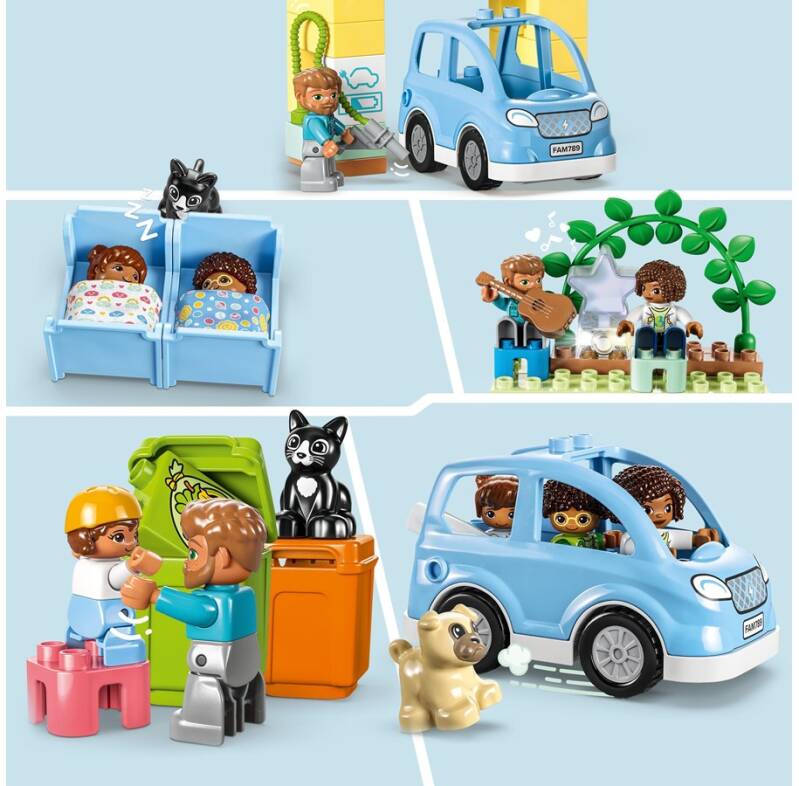 Auto en karakters van het Lego Duplo 3-in-1 familiehuis