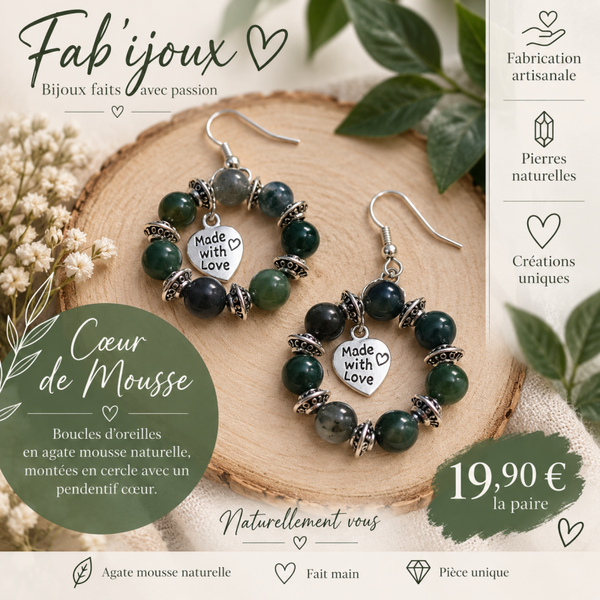 Boucle d'oreille "Cœur de mousse"