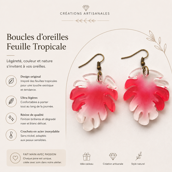 Boucle d'oreilles Feuilles Tropicales