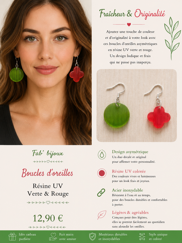 Boucle d'oreilles bicolores asymétrique