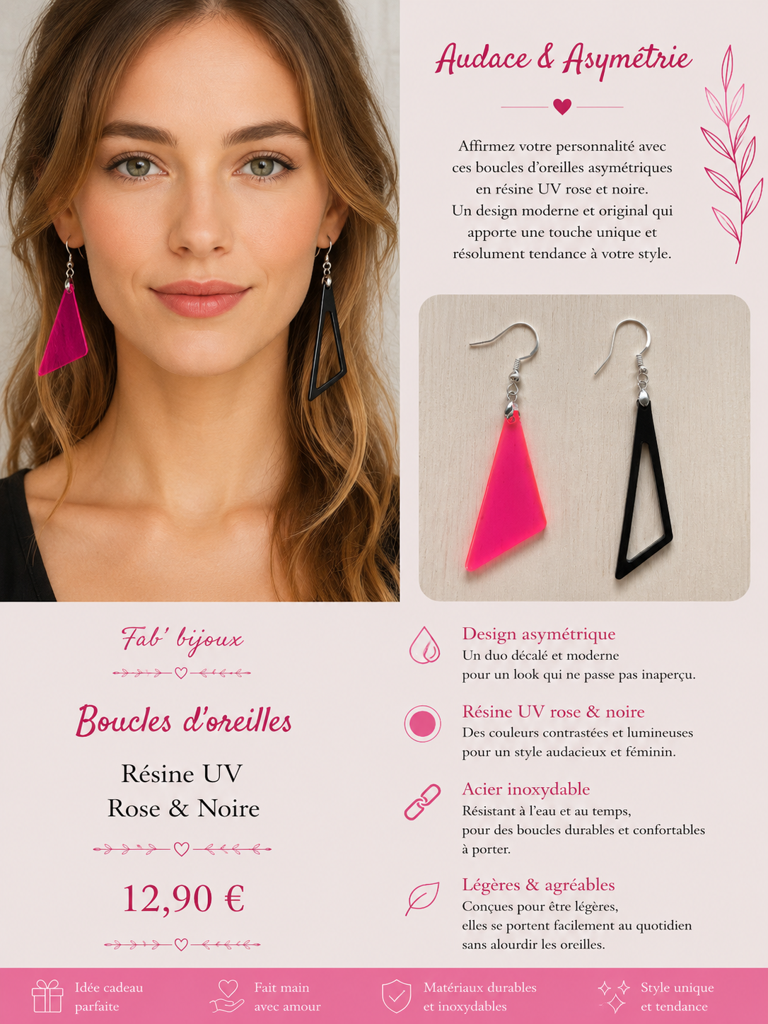 Boucles d'oreilles asymétrique colorique
