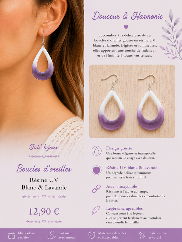 Boucle d'oreilles Lavande et blanc