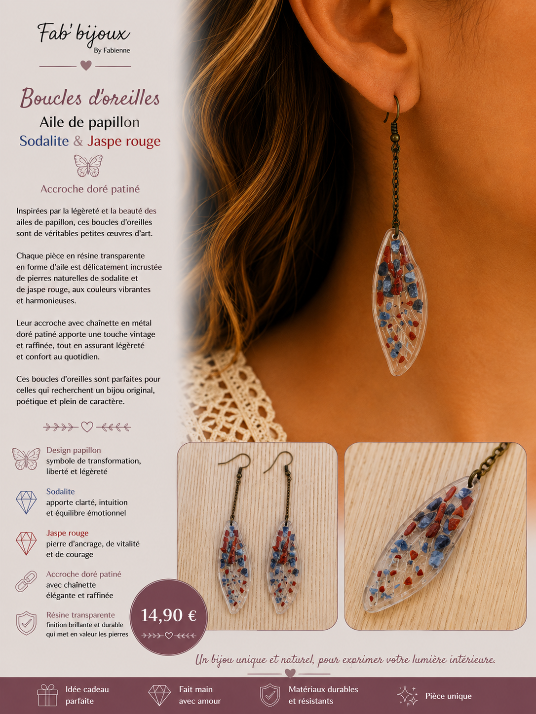 Boucle d'oreille aile de papillon