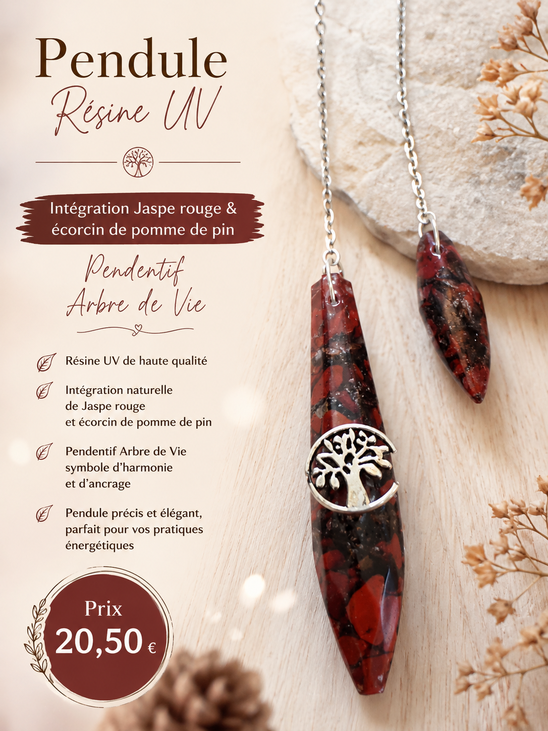 Pendule en jaspe rouge