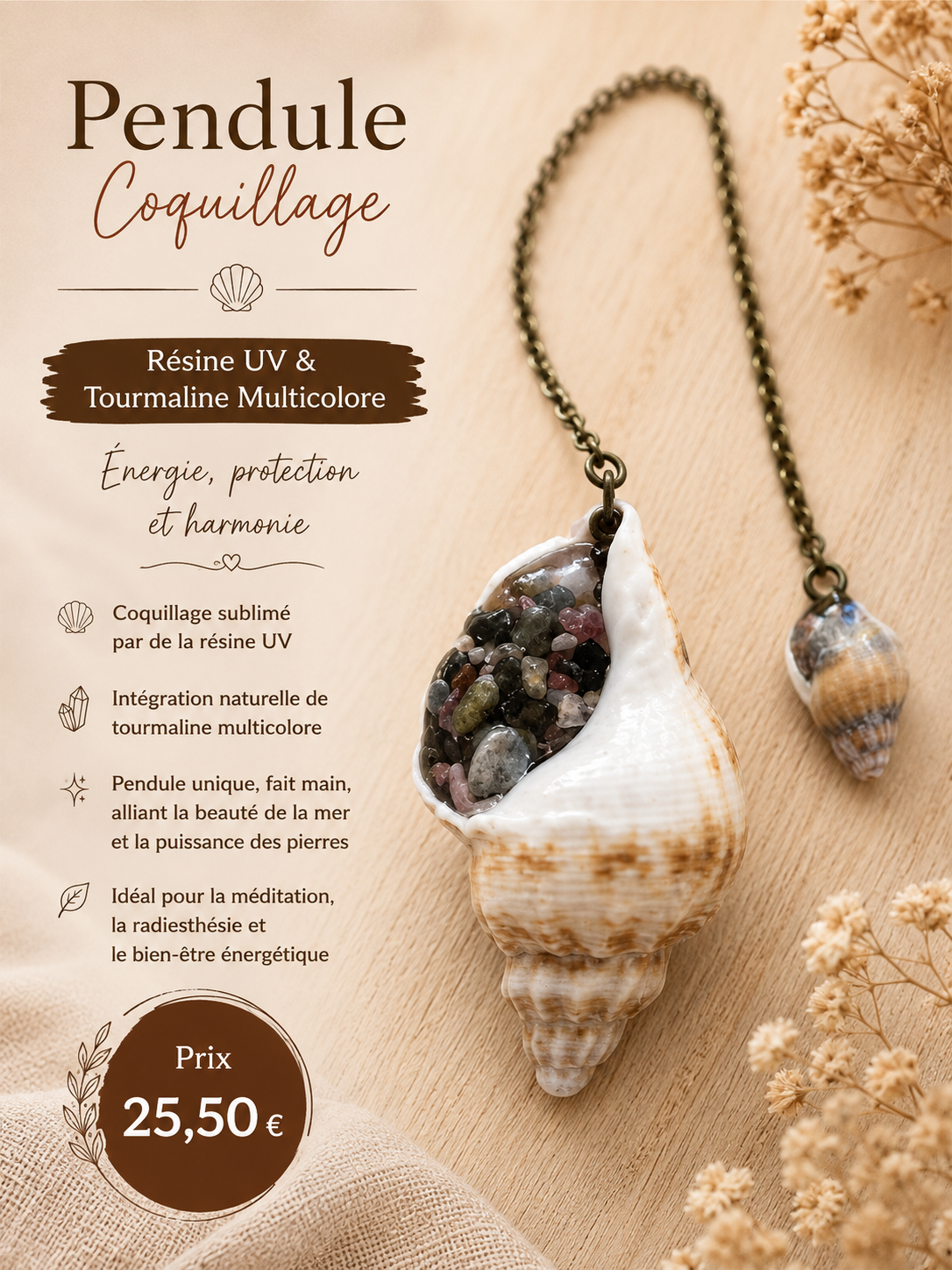 Pendule en tourmaline multicolore