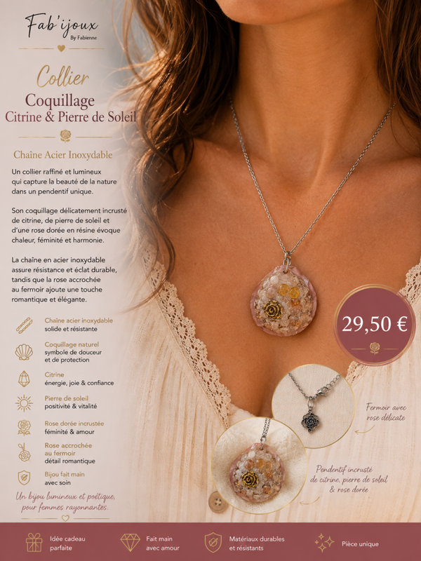 Collier en citrine et pierre de soleil