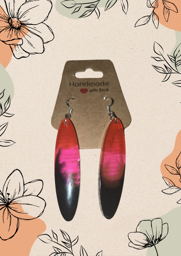 Boucles d'oreilles en résine UV – Dégradé Rouge, Rose & Noir