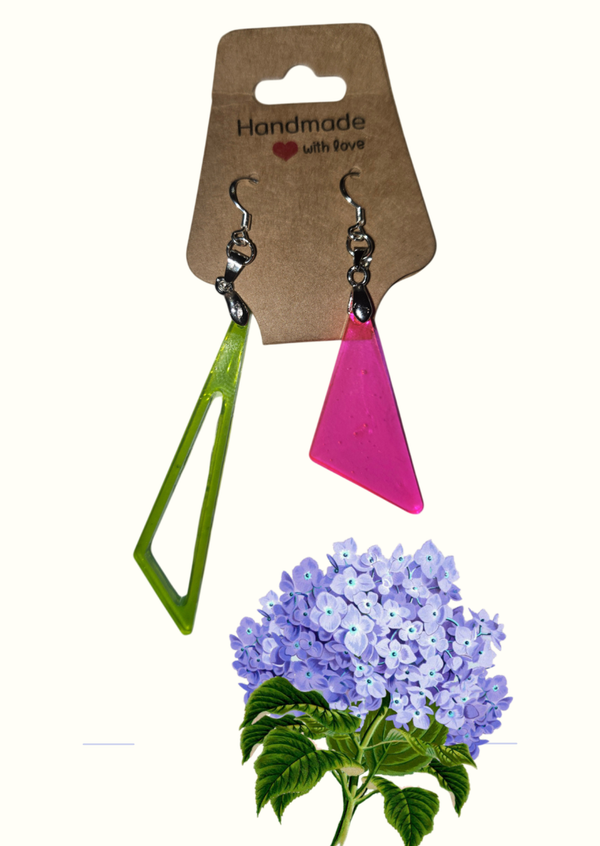 Boucle d'oreilles verte et rose