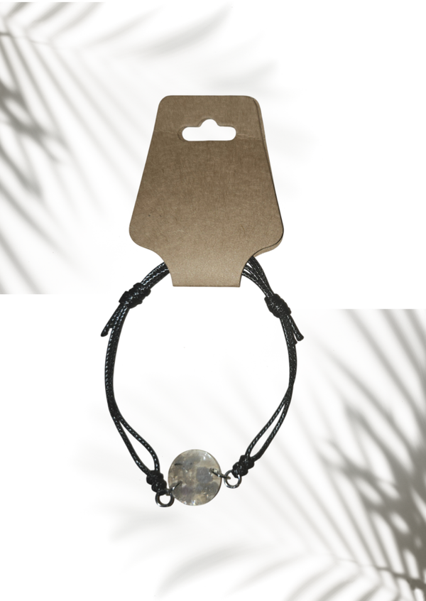 Bracelet réglable noir avec pierre en Labradorite
