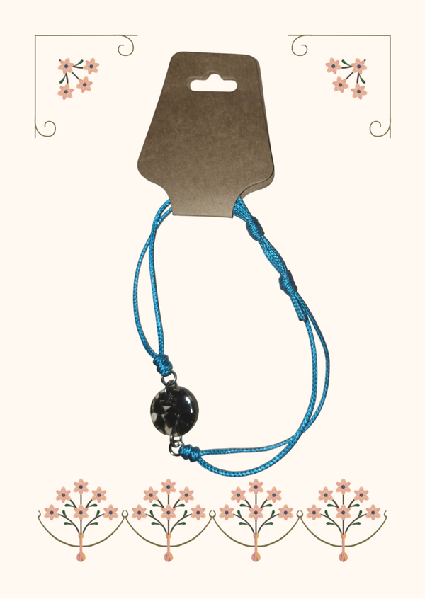 Bracelet réglable bleu électrique avec pierre en Obsidienne noire
