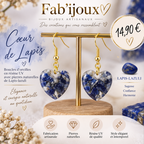 Boucle d'oreille "cœur de lapis"